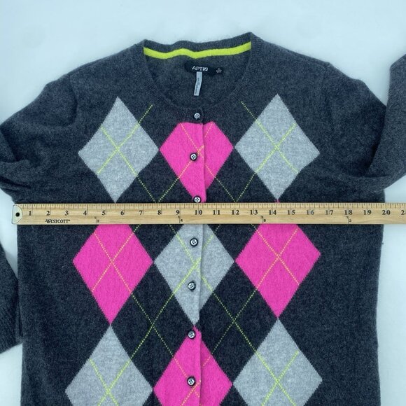 Apt 9 Womens Size XL Gray Argyle 100% Cashmere Cardigan Button Up Sweater - Picture 9 of 11